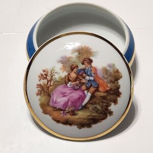 Vtg Limoges Porcelain Trinket Box Victorian Couple France Fragonard Romantic